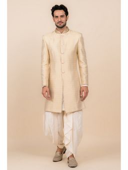 TASVA - Gold Hand Embroidered Zari Jacquard Sherwani with Dhoti Pant