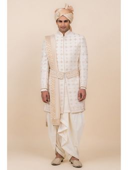 TASVA - Ivory Highlighted with Zardozi Work Sherwani with Dhoti Pant