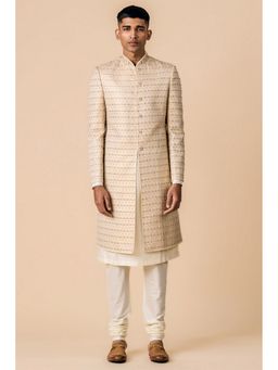 TASVA - Gold All Over Floral Brocade Sherwani with Churidar