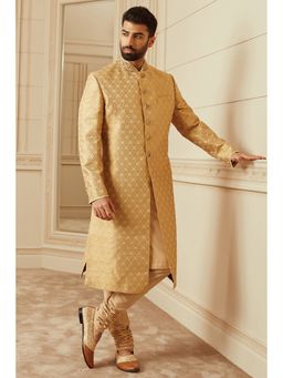 TASVA - Gold Zari Brocade Sherwani with Kurta and Churidar