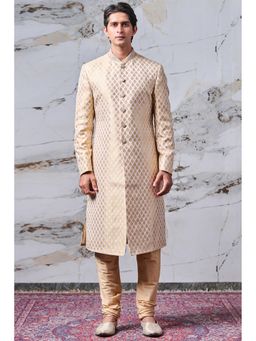TASVA - Gold Brocade Patterned Sherwani with Kurta and Churidar