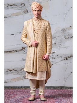 TASVA - Gold Brocade All Over Zardozi and Dori Embroidery Sherwani with Kurta and Churidar