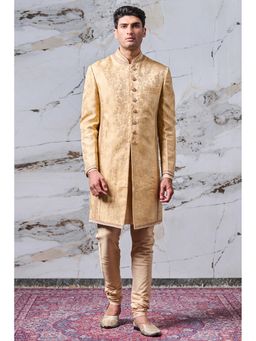 TASVA - Gold All Over Java Embroidered Brocade Sherwani with Kurta and Churidar