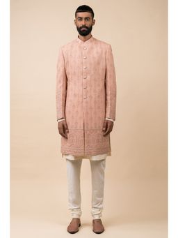 TASVA - Peach All Over Embroidered Sherwani with Churidar