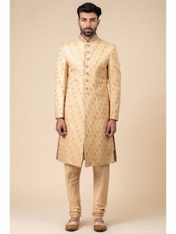 TASVA - Gold All Over Embroidered Brocade Sherwani with Churidar