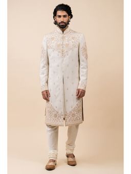 TASVA - Ivory Applique Aari Embroidery Sherwani with Churidar