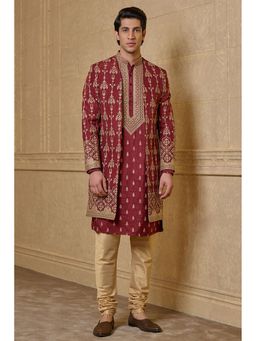TASVA - Rust Open Front Embroidered Sherwani with Churidar