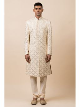 TASVA - Gold Classic Schiffli Sherwani with Churidar