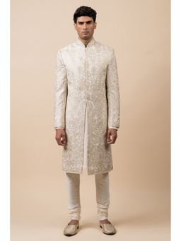 TASVA - Ivory All Over Embroidered Georgette Sherwani with Churidar