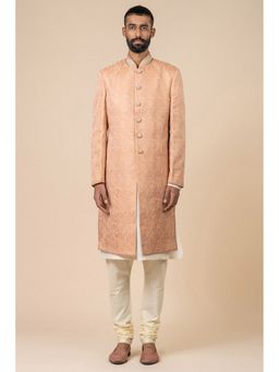 TASVA - Peach All Over Embroidered Brocade Sherwani with Churidar