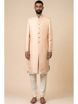 TASVA - Peach Brocade Embroidered Collar Sherwani with Churidar