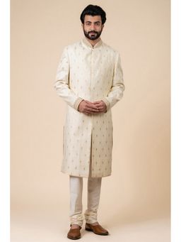TASVA - Ivory Classic Embroidered Collar Sherwani with Churidar