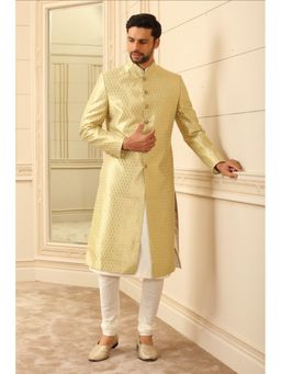 TASVA - Light Green Zari Brocade Sherwani with Kurta and Churidar
