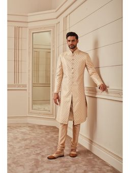 TASVA - Ivory Brocade Gold Sherwani with Kurta and Churidar