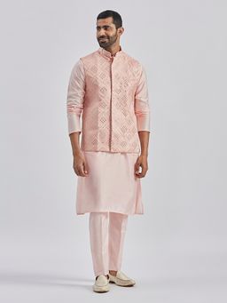 Vastramay - Pink Viscose Blend Kurta and Pyjama with Nehru Jacket
