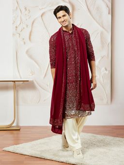 Vastramay - Maroon Georgette Kurta and Patiala with Dupatta