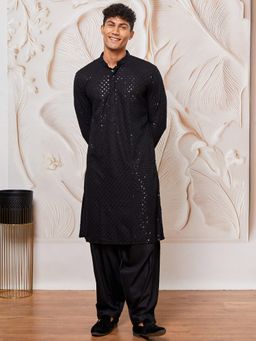 Vastramay - Black Cotton Kurta and Patiala