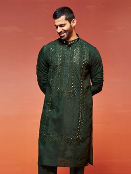 Vastramay - Bottle Green Silk Blend Kurta