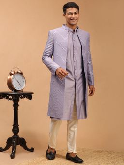 Vastramay - Purple Viscose Sherwani with Kurta and Pyjama
