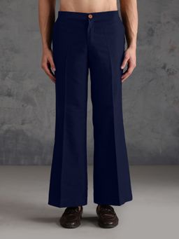 KISAH - Navy Blue Silk Blend Solid Wide Leg Pant