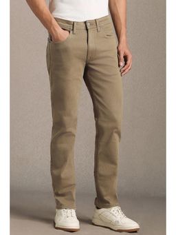 Louis Philippe - Beige Solid/Plain Mid Waist Jeans