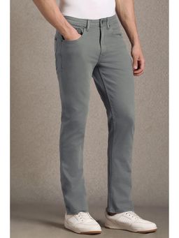 Louis Philippe - Grey Solid/Plain Mid Waist Jeans