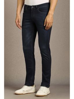 Louis Philippe - Navy Blue Solid/Plain Mid Waist Jeans