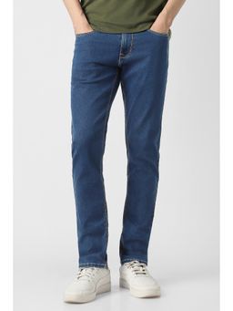 Peter England - Blue Solid/Plain Mid Waist Jeans