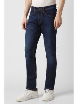 Peter England - Navy Blue Solid/Plain Mid Waist Jeans