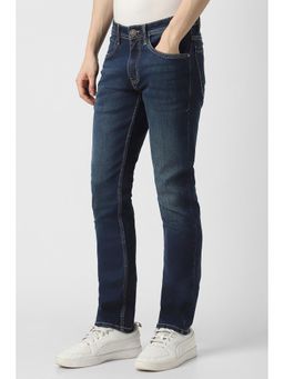 Peter England - Navy Blue Solid/Plain Mid Waist Jeans