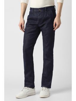Peter England - Navy Blue Solid/Plain Mid Waist Jeans