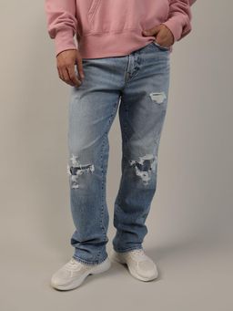 American Eagle - Blue Solid/Plain Mid Waist Jeans