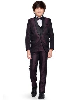 Jeetethnics - Boys Wine Coat Suit With Waistcoat Shirt And Trousers (Set of 5)