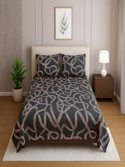 Threadwear - Dark Grey Abstract 210 Tc Mix Cotton Flat Single Bedsheet with Pillow Covers