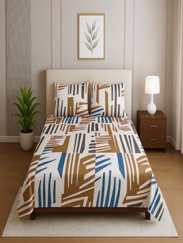 Threadwear - Multicolor Abstract 210 Tc Mix Cotton Flat Single Bedsheet with Pillow Covers