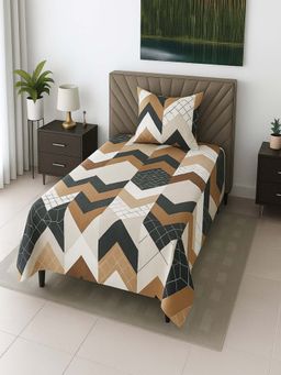 Threadwear - Multicolor Geomertri 210 TC Mix Cotton Single Bedsheet with Pillow Cover