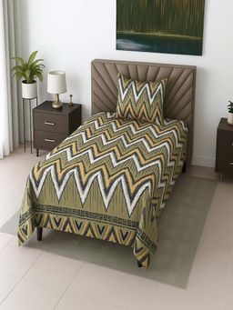 Threadwear - Green Abstract 210 TC Mix Cotton Flat Single Bedsheet with Pillow Cover