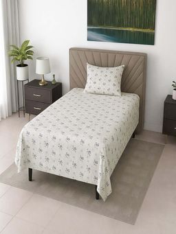 Threadwear - White Cotton Flat Single Bedsheet with Pillow Cover