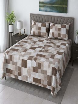 Threadwear - Geometric 400 TC Cotton Flat Super King Size Bedsheet with Pillow Covers