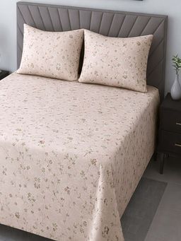 Threadwear - Floral 400 TC Cotton Flat Double Bedsheet with Pillow Covers