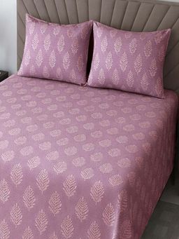 Threadwear - Pink Shade Floral 400 TC Cotton Flat Double Queen Bedsheet with Pillow Covers