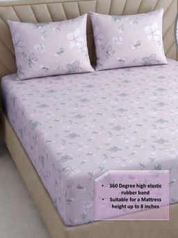 Threadwear - Pink Floral 400 TC Cotton Fitted Super King Bedsheet with Pillow Covers