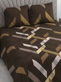 Threadwear - Brown Geometric 400 TC Cotton Double Queen Bedsheet with Pillow Covers