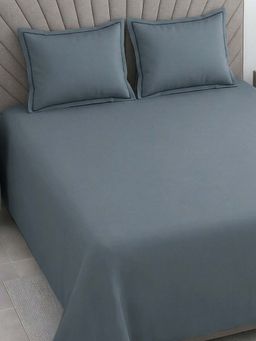 Threadwear - Grey Solid Plain 400 TC Cotton Satin Super King Bedsheet with Pillow Covers