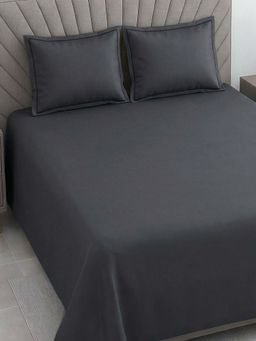 Threadwear - Grey 400 TC Cotton Satin Flat Super King Bedsheet with Pillow Covers