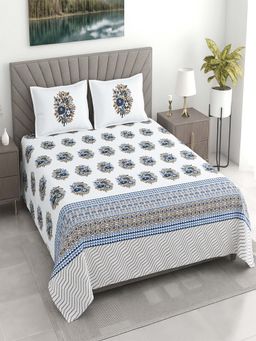 Threadwear - Floral 400 TC Cotton Super King Bedsheet with Pillow Covers