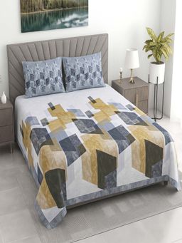 Threadwear - Multicolor Abstract 400 TC Cotton Super King Bedsheet with Pillow Covers