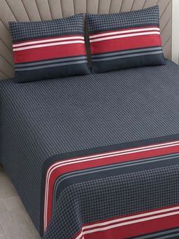 Threadwear - Navy Blue Geometric 400 TC Cotton Super King Bedsheet with Pillow Covers