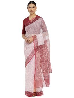 Fabindia - FabBasics Floral Jaal Hand Block Print Cotton Silk Sari