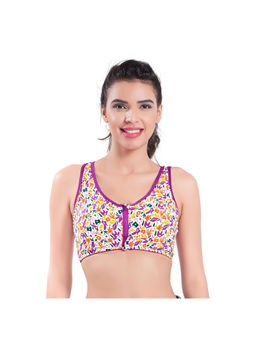 Bralux - White Full Coverage Front Zip High Support Removable Pads Sports Bra